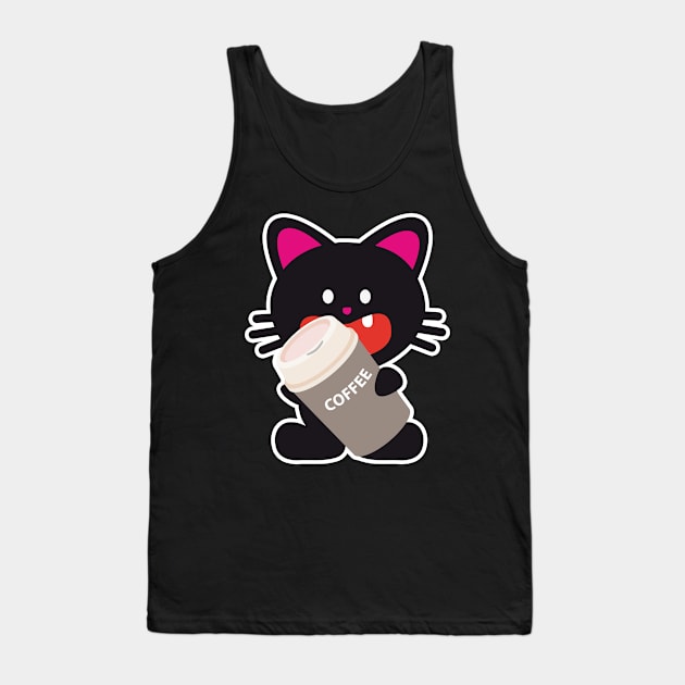 One Tooth Black Cat with Coffee to Take out Tank Top by HappyGiftArt